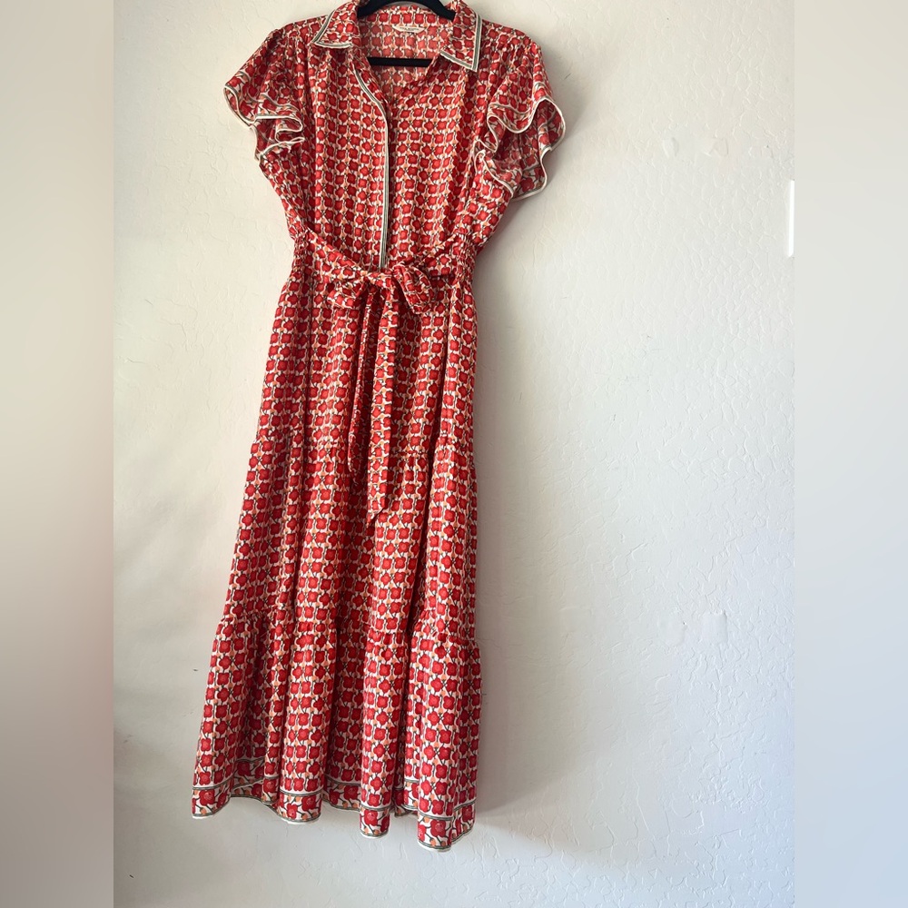 Max Studio Red and White Patterned Maxi Dress